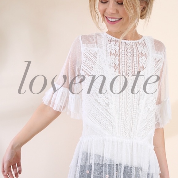 LAST ❤️ Ruffled Lace Short Sleeve Sheer Blouse - Picture 3 of 7